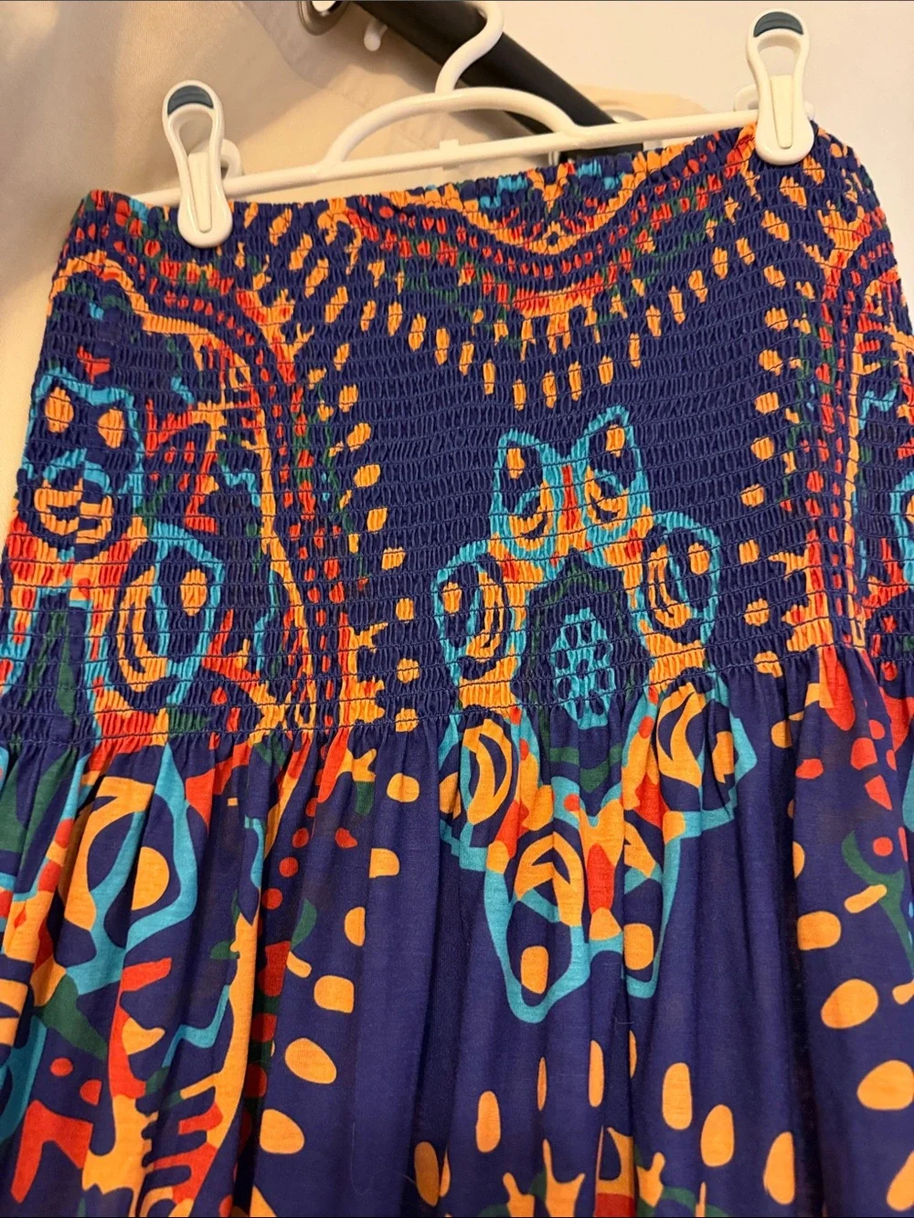 VENUS Blue Printed Strapless Swim Coverup with Orange & Teal Accents